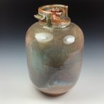 Handmade stoneware art abstract ceramic sculptures pottery decoration propane tank coin jar - Large orange shino- item 3579 - Image 2