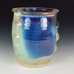 Decorative pottery vases utensil holder crock rustic clay vases artistic luxury handmade vases artistic centerpieces dinnerware stoneware- Purple blue flashed white bump - item 2312