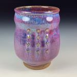 Artisan Ceramic Handmade Stoneware Pottery Tea Cup - Purple Slip Dotted Glaze- item 3429