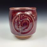Artisan Ceramic Handmade Stoneware Pottery Tea Cup: Red Window - item 2958