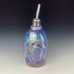 Handmade Ceramic Olive Oil Dispenser: Purple Red Bamboo Slip-Trail Stoneware Cruet - item 2587