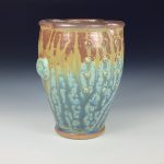 Handmade Stoneware Small Pottery Cup  - Blue Brown Ash Slip Dotted Bump - item 3341