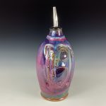 Handmade Ceramic Olive Oil Dispenser: Purple Red Bamboo Slip-Trail Stoneware Cruet  - item 3108