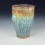 Handmade Stoneware Small Pottery Cup  - Blue Brown Ash Slip Dotted Bump - item 3340