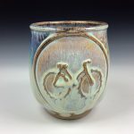 Artisan Ceramic Handmade Stoneware Pottery Tea Cup: White Bike - item 2947