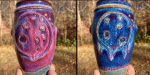 Handmade ceramic stoneware pottery dinnerware cup - Purple blue slip dotted bump cup  - item 3362 - Image 3