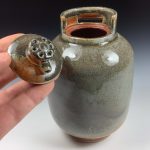Handmade stoneware art abstract ceramic sculptures pottery decoration propane tank coin jar - Small orange shino - item 3574 - Image 3