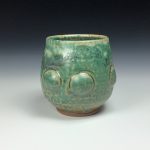 Artisan Ceramic Handmade Stoneware Pottery Tea Cup: Green Ash Bump - item 1080