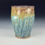Handmade Stoneware Small Pottery Cup - Blue Brown Ash Slip Dotted Bump - item 3348