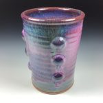 Handmade Stoneware Utensil Holder: Purple Glaze Bump Pottery Vase -  item 3567