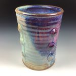 Handmade Stoneware Utensil Holder: White Purple Flashed Glaze Bump Pottery Vase -  item 3565