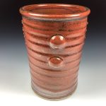 Handmade Stoneware Utensil Holder: Iron Red Glaze Slip-Dotted Bump Pottery Vase - item 3562 - Image 3
