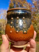 Artisan Ceramic Handmade Stoneware Pottery Tea Cup  - Orange Ash Slip Dotted - item 3420 - Image 2