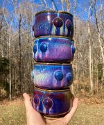 Handmade dinner sets ceramic pottery bowl stoneware dinnerware sets of four dinnerware - Purple bump stacking bowls  - item 2202 - Image 5