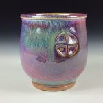 Artisan Ceramic Handmade Stoneware Pottery Tea Cup: Purple window - item 3207