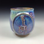 Artisan Ceramic Handmade Stoneware Pottery Tea Cup: Purple Guitar - item 2946