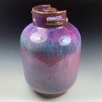 Handmade stoneware art abstract ceramic sculptures pottery decoration propane tank coin jar - Large purple - item 3580 - Image 2