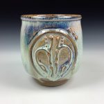 Artisan Ceramic Handmade Stoneware Pottery Tea Cup: Light Blue White Bamboo - item 2968