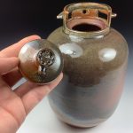 Handmade stoneware art abstract ceramic sculptures pottery decoration propane tank coin jar - Large orange shino- item 3579 - Image 4