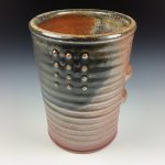 Handmade Stoneware Utensil Holder: Orange Glaze Slip-Dotted Bump Pottery Vase - item 3569 - Image 3