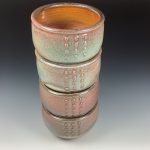 Handmade dinner sets ceramic pottery bowl stoneware dinnerware sets of four dinnerware - Orange shino slip-dotted stacking bowls  - item 3571 - Image 2