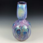 Handmade ceramic stoneware pottery centerpiece vase - Large purple bamboo bump hourglass shaped vase - item 2681