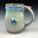 Handmade Stoneware Coffee Mug: White Blue Glaze, Bump - item 2867