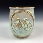 Artisan Ceramic Handmade Stoneware Pottery Tea Cup: White Bike - item 2945