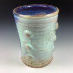 Handmade Stoneware Utensil Holder: White Purple Flashed Glaze Bump Pottery Vase -  item 3565 - Image 2