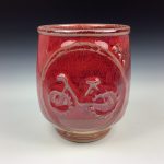 Artisan Ceramic Handmade Stoneware Pottery Tea Cup: Red Bike - item 2949