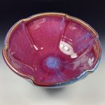 Handmade ceramic artisanal pottery bowls dinnerware stoneware serving bowls centerpiece - Medium bring red scalloped rim - item 3285