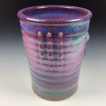 Handmade Stoneware Utensil Holder: Purple Glaze Slip-Dotted Bump Pottery Vase - item 3568
