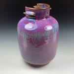 Handmade stoneware art abstract ceramic sculptures pottery decoration propane tank coin jar - Large purple - item 3578 - Image 4