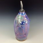 Handmade Ceramic Olive Oil Dispenser: Purple Glazed with Bamboo Slip-Trailed Bump Stoneware Cruet - item 3437