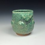 Artisan Ceramic Handmade Stoneware Pottery Tea Cup: Green Bump - item 1077