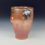 Handmade Stoneware Small Pottery Cup - Orange Shino Ash Slip Dotted Bump - item 3342